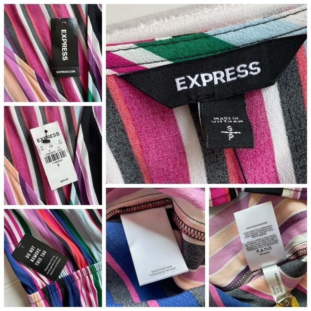 Express Romper Jumper Shorts Pink Rainbow Stripe Size Small Surplice NWT Barbie - Picture 5 of 9